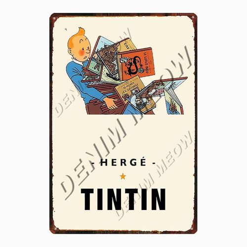 20x30cm - Affiche Métallique Vintage De Dessin Animé Tintin Herge Tintin, Signe En Métal Shabby Chic, Art Décor De Chambre D'enfants, Cadeau Autocollants Muraux Wy108