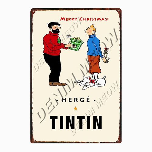 20x30cm - Affiche Métallique Vintage De Dessin Animé Tintin Herge Tintin, Signe En Métal Shabby Chic, Art Décor De Chambre D'enfants, Cadeau Autocollants Muraux Wy108