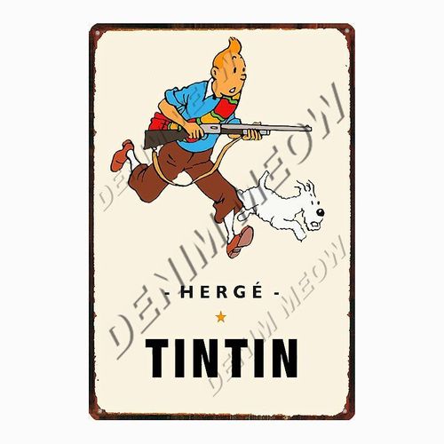 20x30cm - Affiche Métallique Vintage De Dessin Animé Tintin Herge Tintin, Signe En Métal Shabby Chic, Art Décor De Chambre D'enfants, Cadeau Autocollants Muraux Wy108