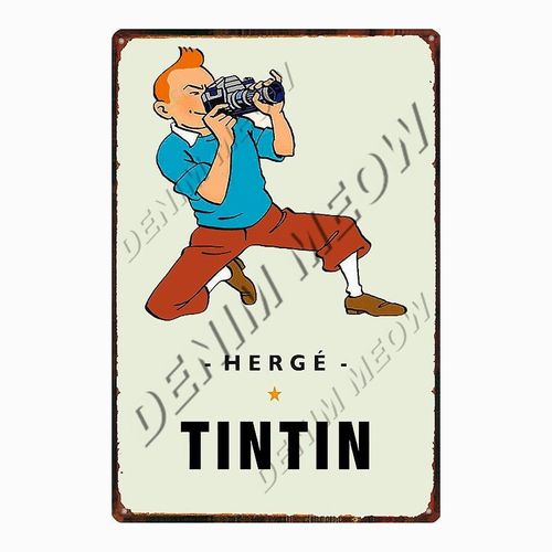 20x30cm - Affiche Métallique Vintage De Dessin Animé Tintin Herge Tintin, Signe En Métal Shabby Chic, Art Décor De Chambre D'enfants, Cadeau Autocollants Muraux Wy108