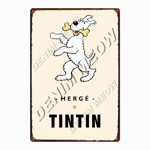 20x30cm - Affiche Métallique Vintage De Dessin Animé Tintin Herge Tintin, Signe En Métal Shabby Chic, Art Décor De Chambre D'enfants, Cadeau Autocollants Muraux Wy108