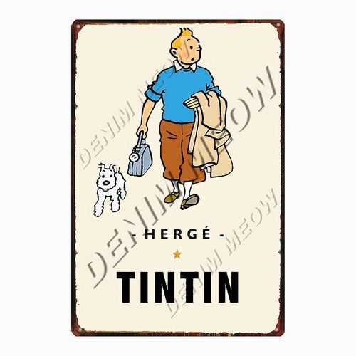 20x30cm - Affiche Métallique Vintage De Dessin Animé Tintin Herge Tintin, Signe En Métal Shabby Chic, Art Décor De Chambre D'enfants, Cadeau Autocollants Muraux Wy108