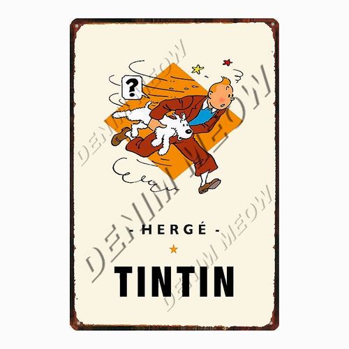 20x30cm - Affiche Métallique Vintage De Dessin Animé Tintin Herge Tintin, Signe En Métal Shabby Chic, Art Décor De Chambre D'enfants, Cadeau Autocollants Muraux Wy108