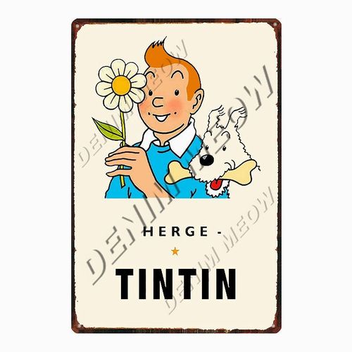20x30cm - Affiche Métallique Vintage De Dessin Animé Tintin Herge Tintin, Signe En Métal Shabby Chic, Art Décor De Chambre D'enfants, Cadeau Autocollants Muraux Wy108