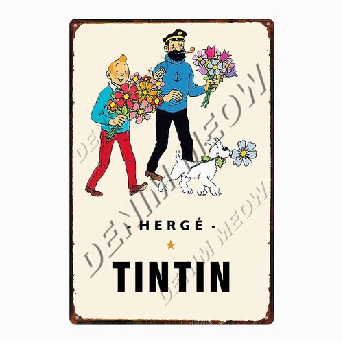 20x30cm - Affiche Métallique Vintage De Dessin Animé Tintin Herge Tintin, Signe En Métal Shabby Chic, Art Décor De Chambre D'enfants, Cadeau Autocollants Muraux Wy108