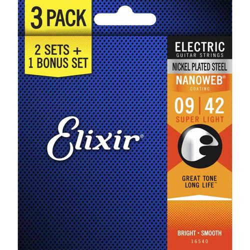 Elixir Nanoweb 16540 - Pack De 3 Jeux De Cordes Électriques - Super Light 9-42