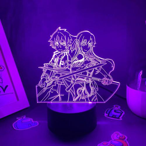 Veilleuse 3d Led Kirito Et Asuna, Cadeau Pour Amis, Lampe En Lave, Décoration De Chambre À Coucher, Jeu Manga, En Ligne