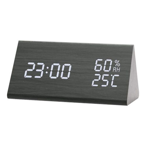 Réveil numérique en bois avec LED, affichage de l'humidité et de la température en Triangle, horloge silencieuse, cadeau électronique
