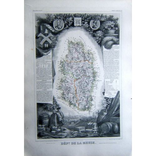(Levasseur) Grande Carte Département De La Meuse. 1852 Grand-Est, Lorraine Tbe