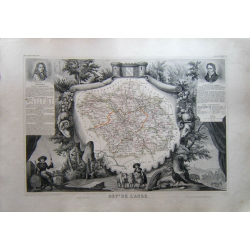 (Levasseur) Grande Carte Décorée Département De L'aube. 1852. Grand-Est Tbe