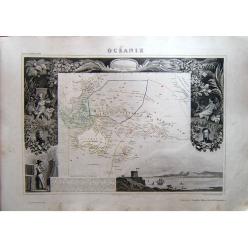 (Levasseur) Grande Carte Décorée De L'océanie. 1852 Tbe