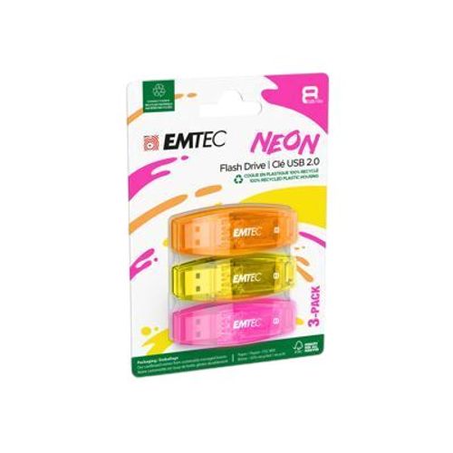 EMTEC C410 Neon - Clé USB - 8 Go - USB 2.0 - jaune, orange, rose (pack de 3)