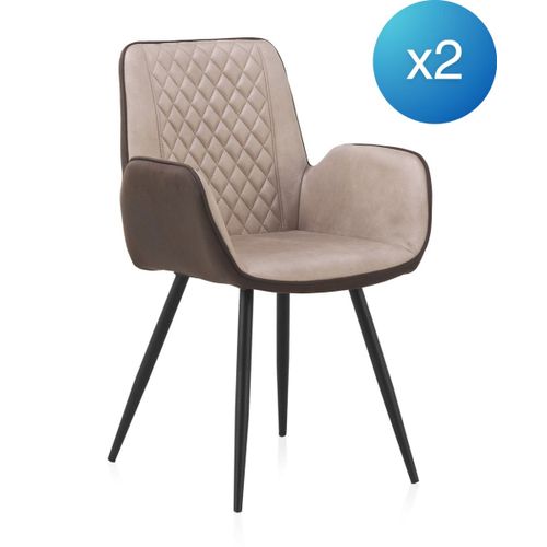 Lot De 2 Fauteuils Rembourrés Bicolores Avec Pieds En Métal Noir