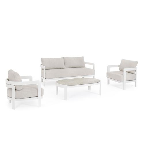 Salon De Jardin En Aluminium Et Coussins En Toile Blanc