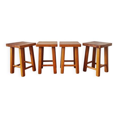 4 Tabourets Vintage 1970 Style Scandinave Bois