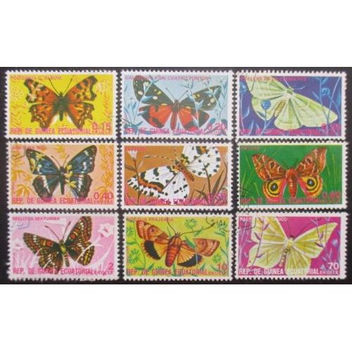 Guinee Equatoriale 9 Timbres Papillons Oblitérés