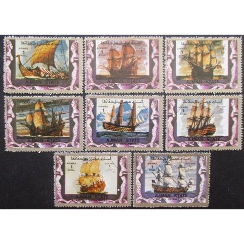 Ajman 8 Timbres Bateaux Anciens Oblitérés