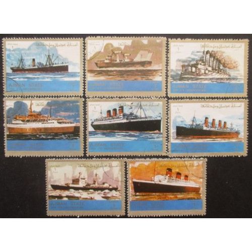 Ajman 8 Timbres Bateaux Oblitérés