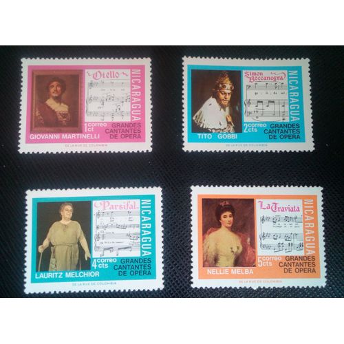 Timbre Nicaragua Y T 991 / 992 / 994 /995 Chanteurs D'opéra 1975 ( 061006 )