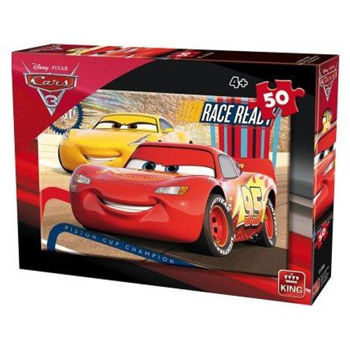 Puzzle 50 Pieces Cars : Voiture Flash Mcqueen Fait La Course Avec Cruz Ramirez - Collection Enfant Disney - Set Puzzle + 1 Carte Offerte