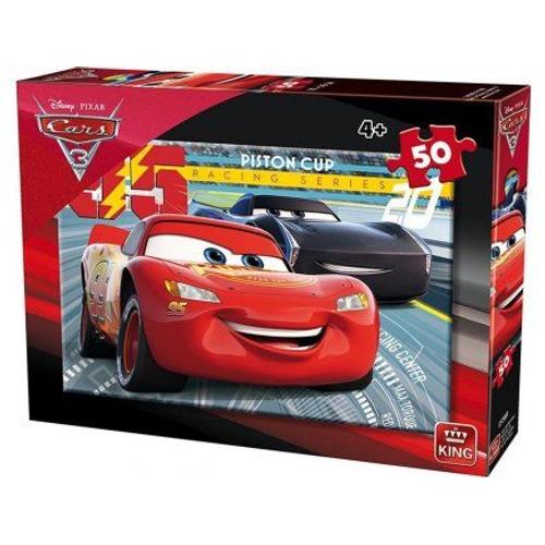 Puzzle 50 Pieces Cars : Voiture Flash Mcqueen Fait La Course Avec Jackson Storm - Collection Enfant Disney - Set Puzzle Et 1 Carte Offerte