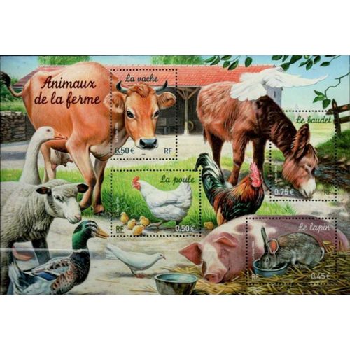 France 2004, Très Beau Bloc Feuillet Neuf** Luxe Yvert Bf 69, Animaux De La Ferme, Comportant Les Timbres 3662 Le Lapin, 3663 La Poule, 3664 La Vache, 3665 Le Baudet.