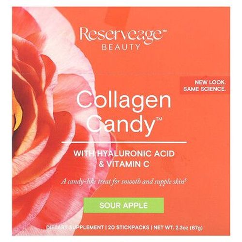 Reserveage Beauty, Bonbons Au Collagène, Pomme Acidulée, 20 Sachets En Sticks, 3,35 G Chacun