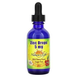 Nature's Life, Gouttes De Zinc, Cerise Sauvage, Sans Sucre, 5 Mg, 2 Ml