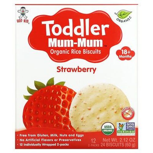 Hot Kid, Toddler Mum-Mum, Biscuits Au Riz Biologique, 18 Mois Et Plus, Fraise, 12 Sachets, 2 Biscuits Chacun