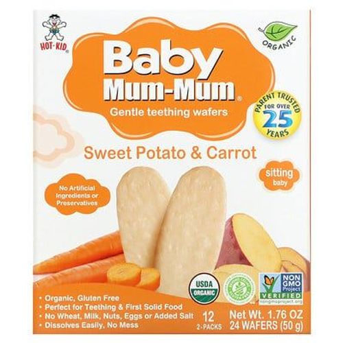 Hot Kid, Baby Mum-Mum, Biscottes De Riz Patate Douce Et Carottes, 12 Sachets, 1,76 Oz (50 G), 2 Gaufrettes Par Sachet