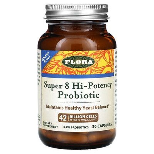 Flora, Probiotiques Super 8 Haute Efficacité, 42 Milliards De Cellules, 30 Capsules 