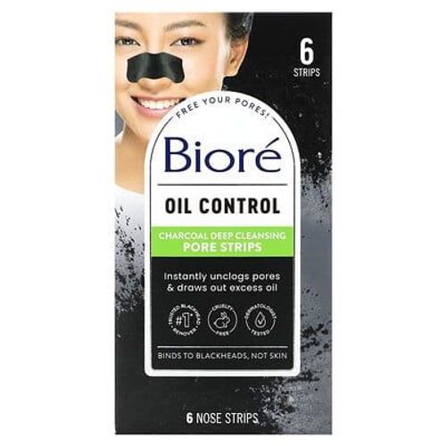 Biore, Bandes Au Charbon Nettoyantes En Profondeur Pour Les Pores, 6 Bandelettes Pour Le Nez