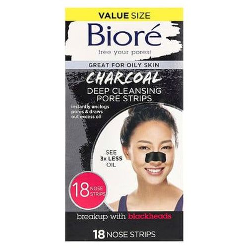 Biore, Bandelettes Pour Le Nettoyage En Profondeur Des Pores, Charbon, 18 Bandelettes Pour Le Nez