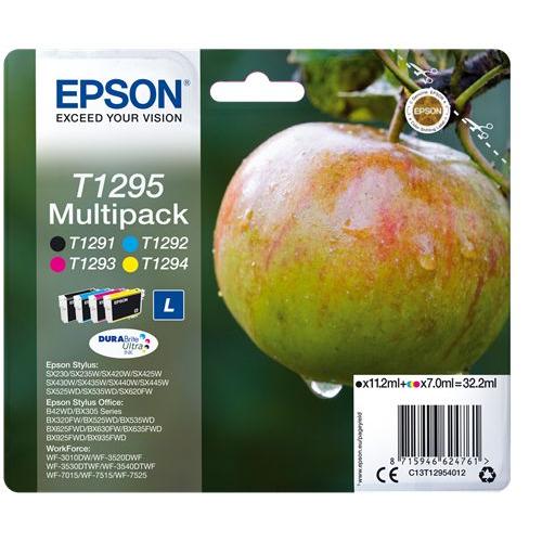 Epson Multipack T1295 (Pomme) - Pack 4 cartouches d'encre - noir, jaune, cyan, magenta - original
