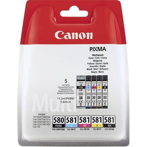 Canon PGI-580/CLI-581 - Pack de 5 cartouches d'encre - noir, noir photo, cyan, magenta, jaune - Pour Canon PIXMA