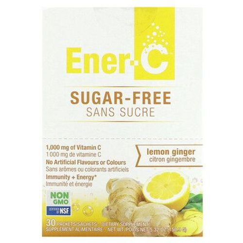 Ener-C, Mélange À Boire À La Vitamine C, Sans Sucre, Citron Et Gingembre, 1000 Mg, 30 Sachets