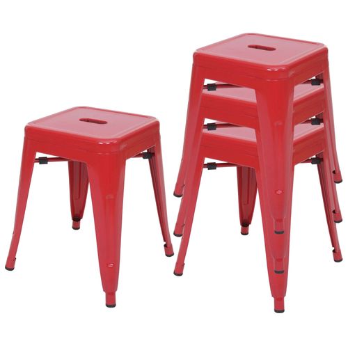 4x Tabouret Hwc-A73, Tabouret En Métal, Design Industriel, Empilable   Rouge