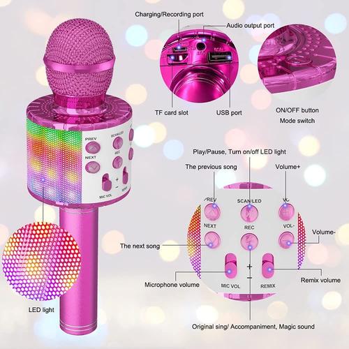 ASENTER Microphone Karaoké Sans Fil, Micro Karaoké Bluetooth Portable avec  LED Lumière Disco pour Enfants/Adultes Chanter, pour Fête