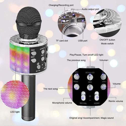 JLDFV Micro Karaoke Enfant avec Lumières de Danse LED Clignotantes,  Haut-Parleur Portable Micro Karaoké, Microphone sans Fil Bluetooth Cadeau  de Noël