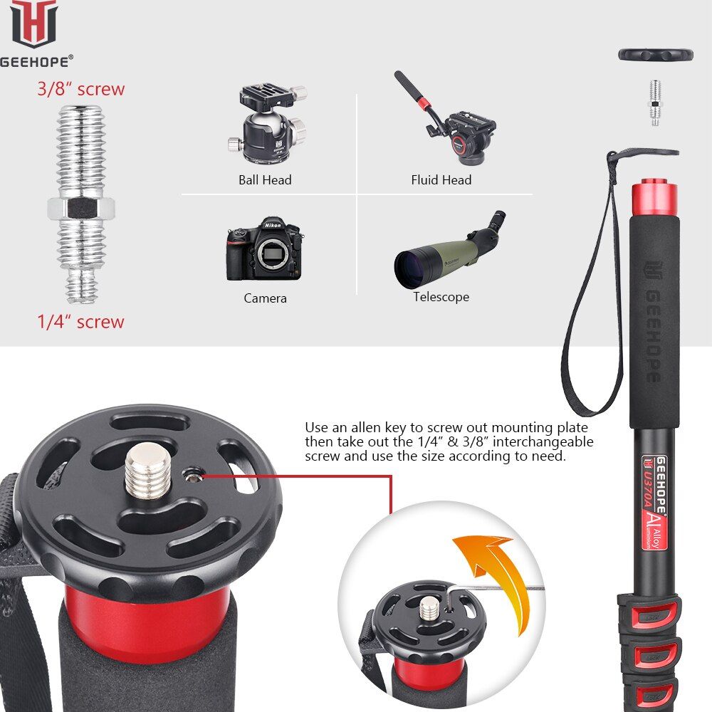U370A - support de camra vido professionnel, monopode en a... - 4