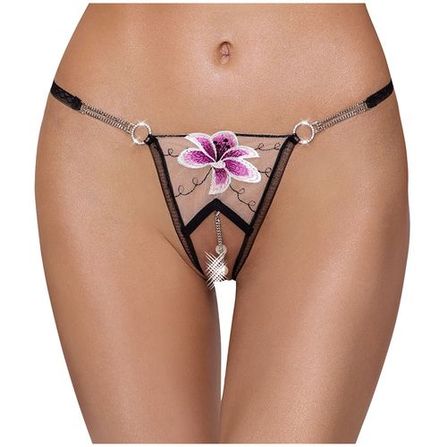 String Ouvert Fleur Et Perles Noir - Cottelli Collection