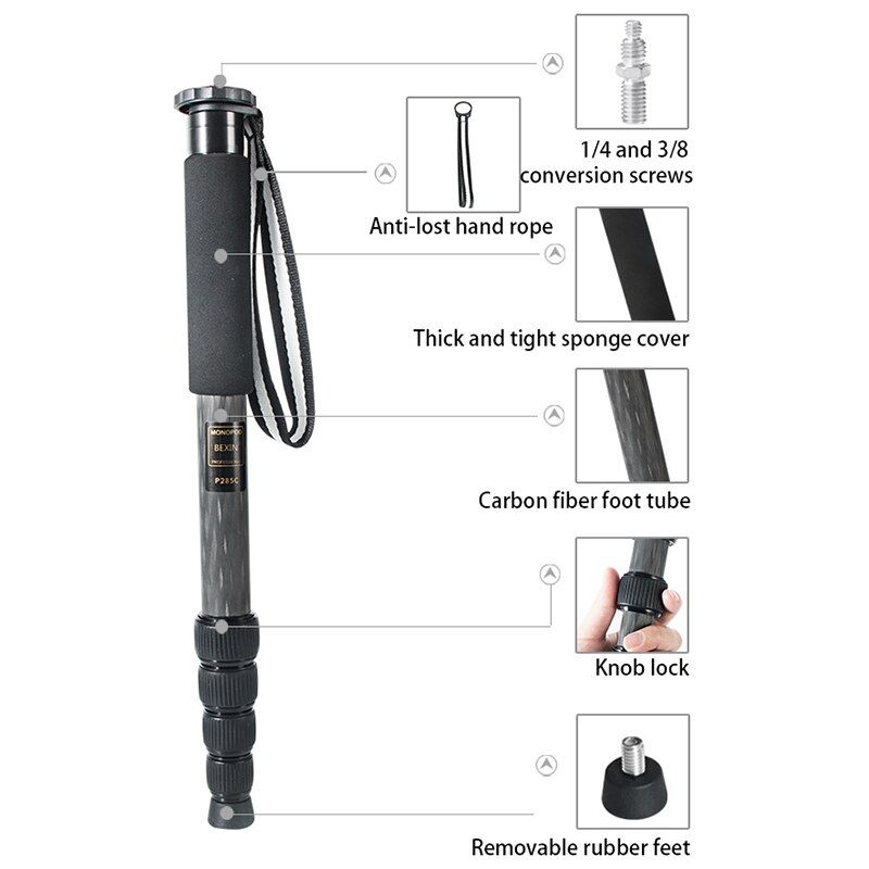 support monopode de voyage Portable en Fiber de carbone P285... - 4