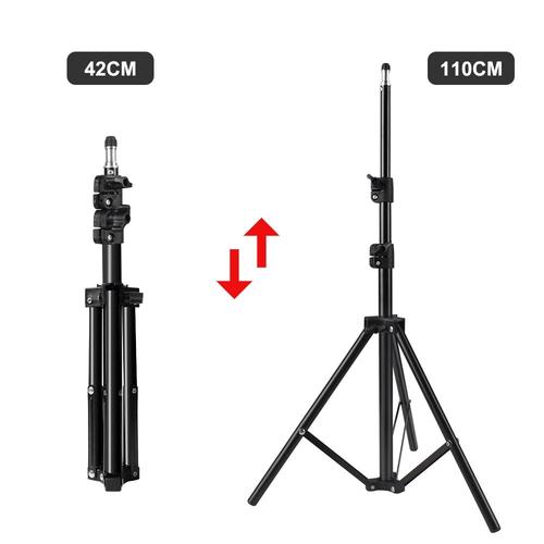 110 cm - Trépied professionnel, support de lumière pour appareil photo et téléphone, tête à vis 110, universel pour Ring Light Go Pro Studio