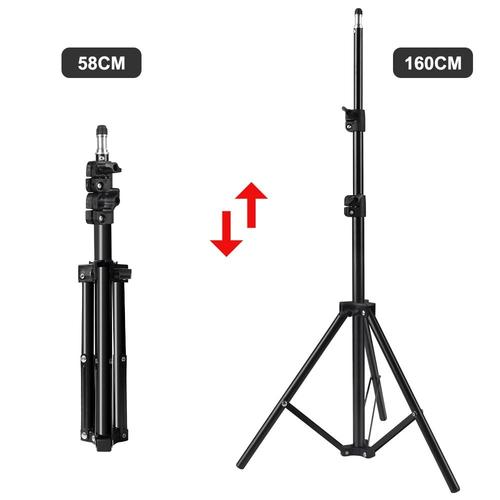 160 cm - Trépied professionnel, support de lumière pour appareil photo et téléphone, tête à vis 110, universel pour Ring Light Go Pro Studio