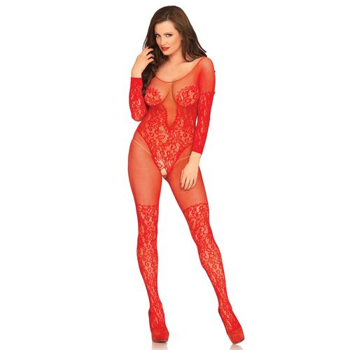 Bodystocking À Manches Longues Ouverte Rouge - Leg Avenue