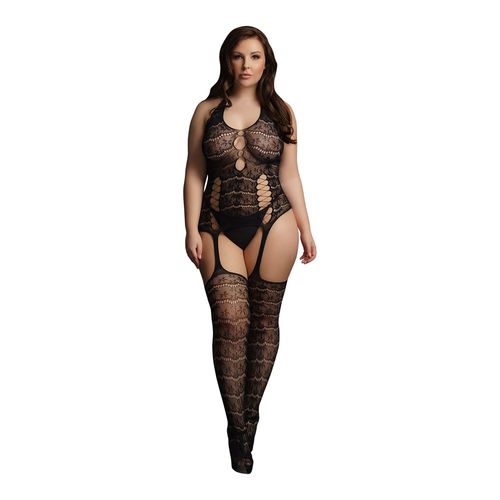 Bodystocking Lace Suspender Queen Size Noir - Le Désir