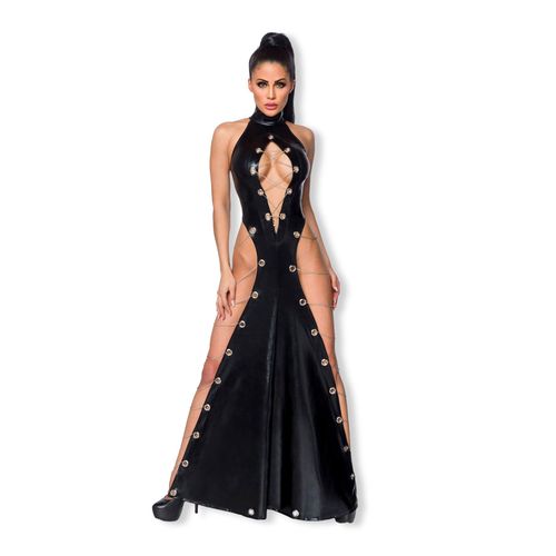 Robe De Soirée Longue Wetlook Noir - Saresia