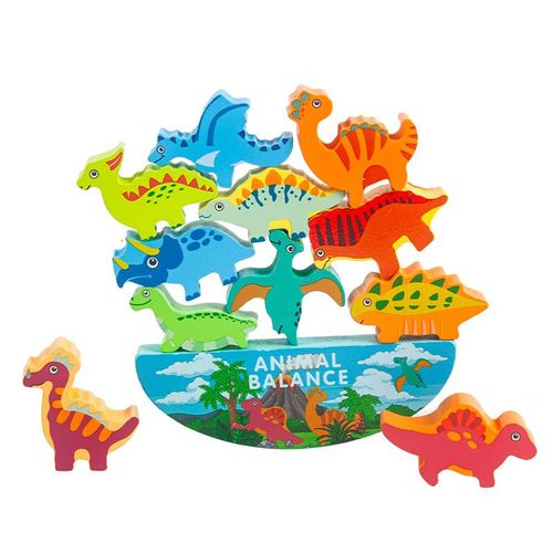 Blocs D'empilage D'animaux De Dinosaure En Bois Montessori Jouets De Jeu D'équilibrage Pour Les Tout-Petits Enfants - Meilleur Cadeau
