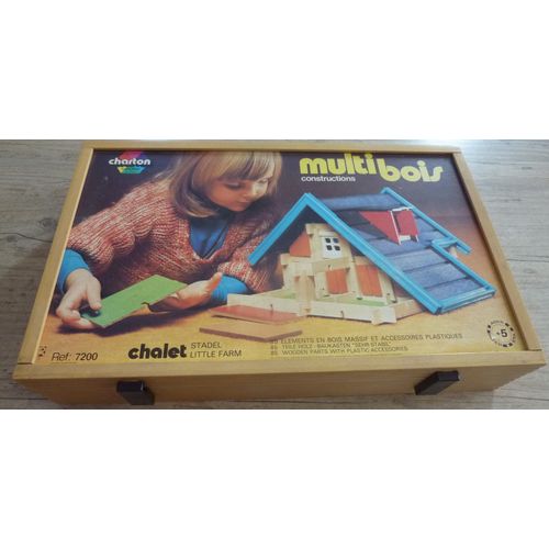 Jeu De Construction Ancien Rare Vintage Années 70 - 80 Grande Mallette En Bois Contenant Le Jeu De Construction Multibois Marque Charton Super Jouet Fabriqué Dans Le Jura Réf 7200 Chalet Little Farm