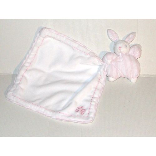 Doudou Lapin Tartine Et Chocolat Corps En Tissus - Peluche Lapin Blanc Rayé Rose T&c
